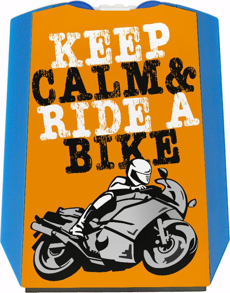 Keep calm & ride a bike Parkscheibe mit Motorrad Motiv in orange