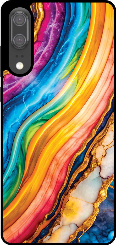 Smartphonica Telefon Fall geeignet für Huawei P20 mit Regenbogen Gold Marmor Print - TPU Backcover Fall Regenbogen Gold Marmor Design