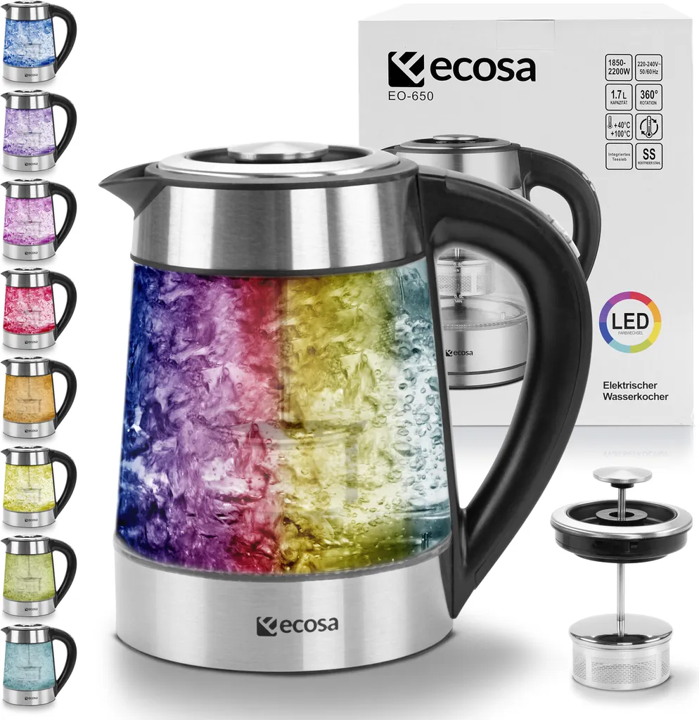 Bouilloire inox et verre 2200W écran LCD avec 5 couleurs LED design - 9