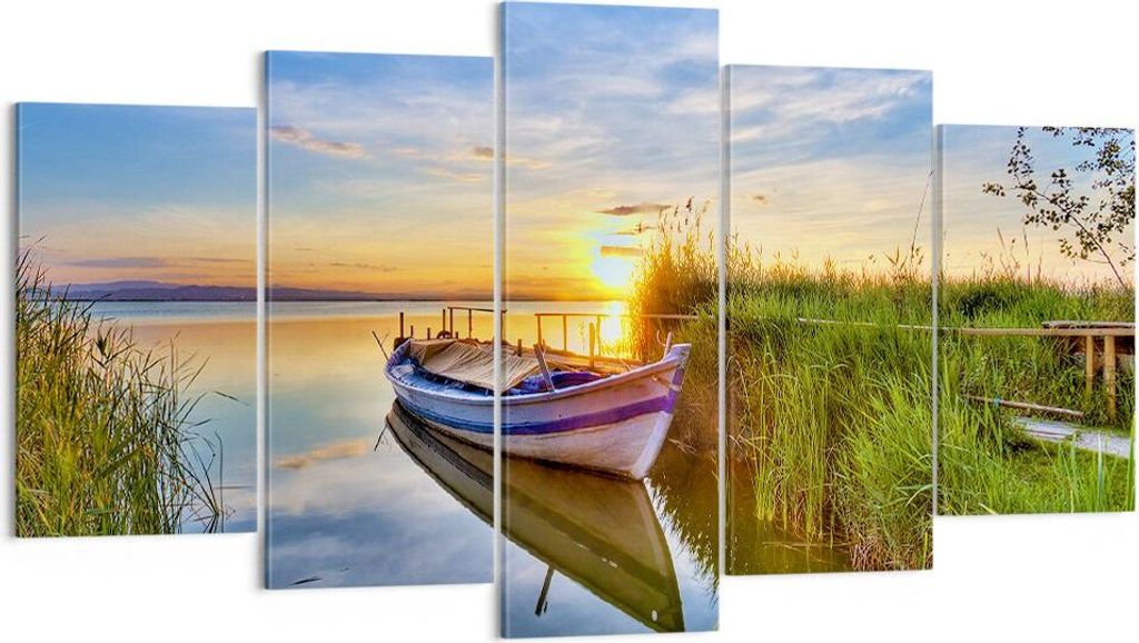 Bild auf Leinwand - Leinwandbild - See Boot Wasser - 160x85cm - Wand Bild - Wanddeko - Wandbilder - Leinwanddruck - Bilder - Kunstdruck - Wanddekor...