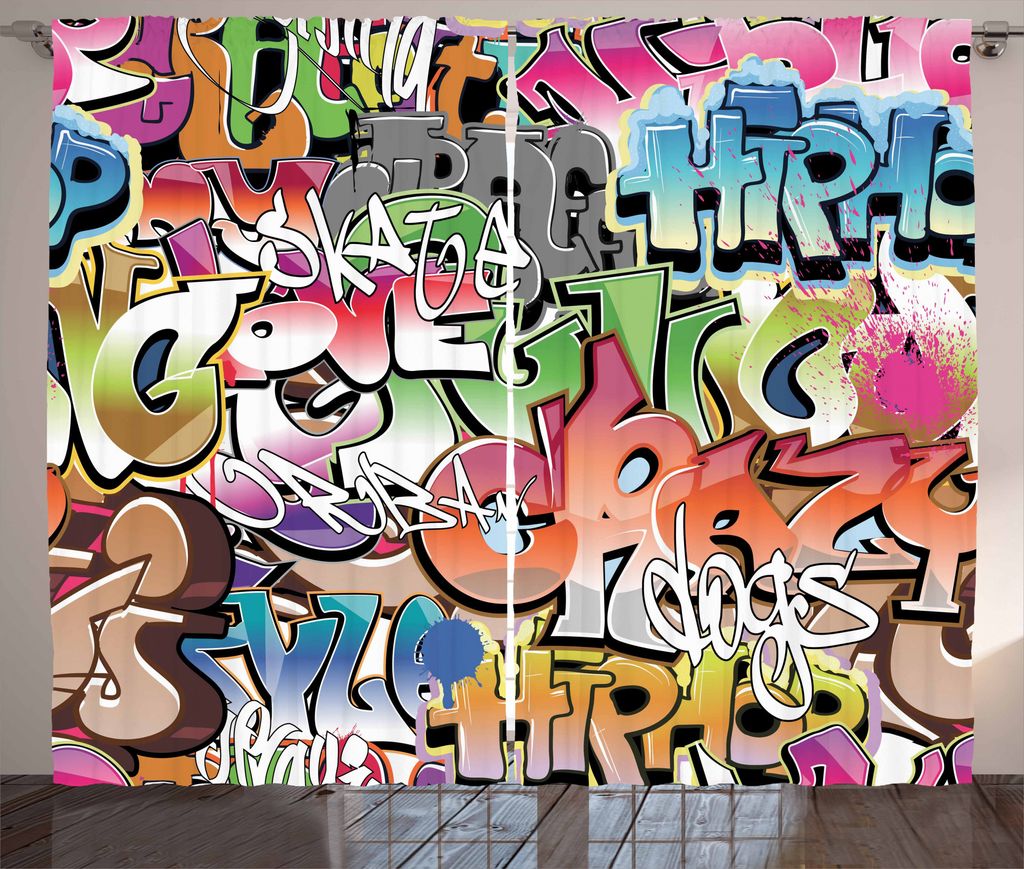 ABAKUHAUS urban Graffiti Rustikaler Gardine, Blockbuster Schlagwörter, Schlafzimmer Kräuselband Vorhang mit Schlaufen und Haken, 280 x 175 cm, Me...