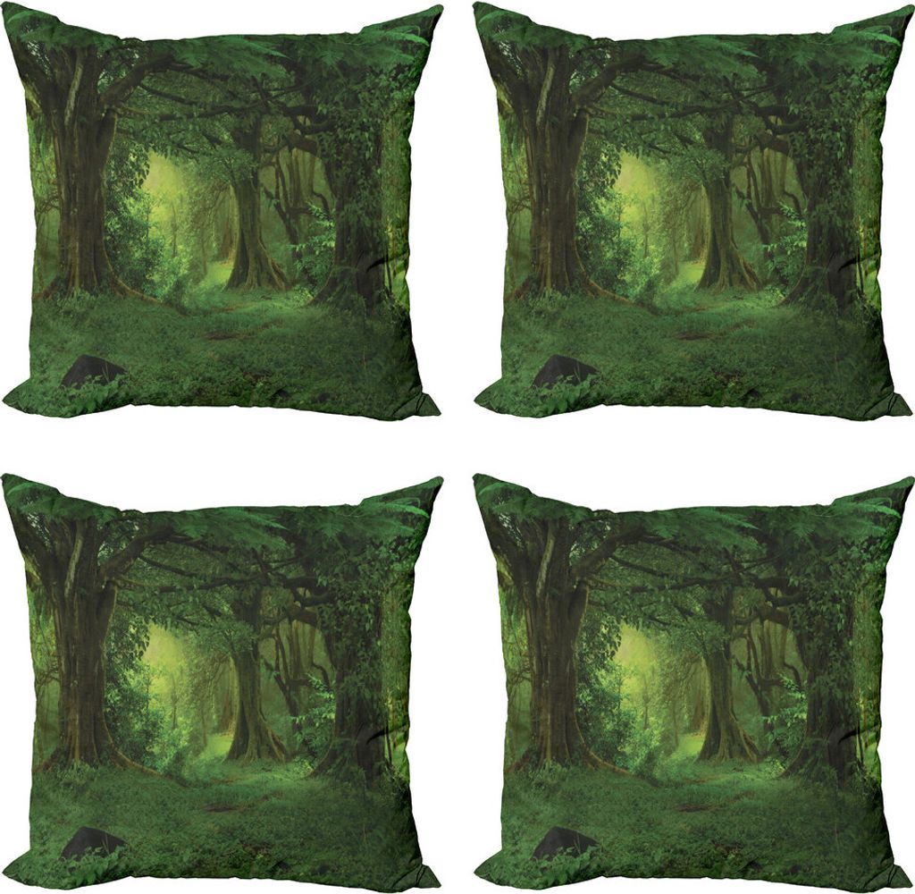 ABAKUHAUS Natur Kissenbezug Set (4 Stück), Tropische Dschungel Bäume, Moderner Doppelseitiger Digitaldruck, 60 cm x 60 cm, Grün