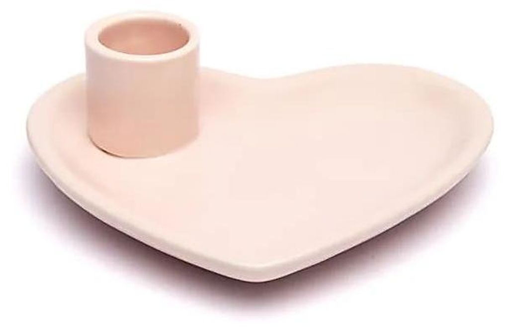 Keramik Smudgeschale und Palo Santo Halter herzförmig pastellrosa -- 12x11x4 cm