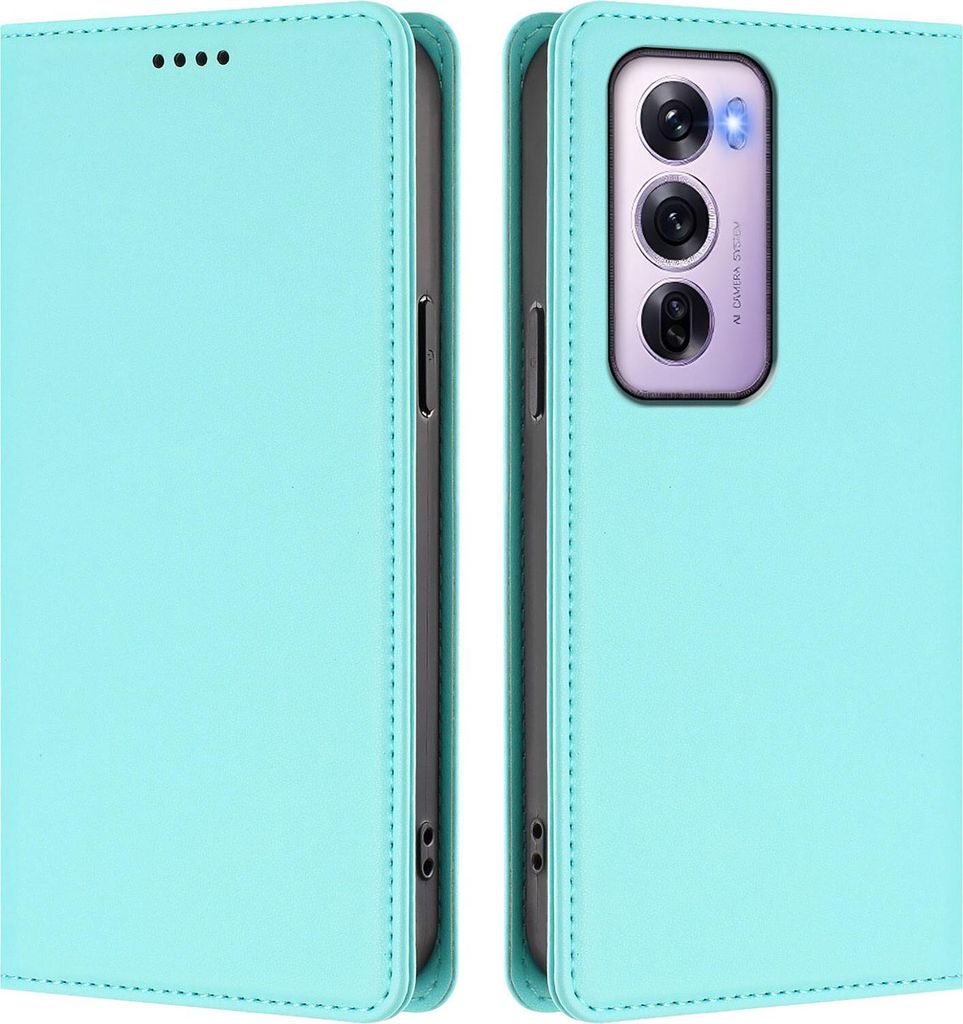 Handyhülle für Oppo Reno12 Pro 5G, Kunstleder Klapphülle Stoßfeste Magnetische Hülle mit Ständer Türkis