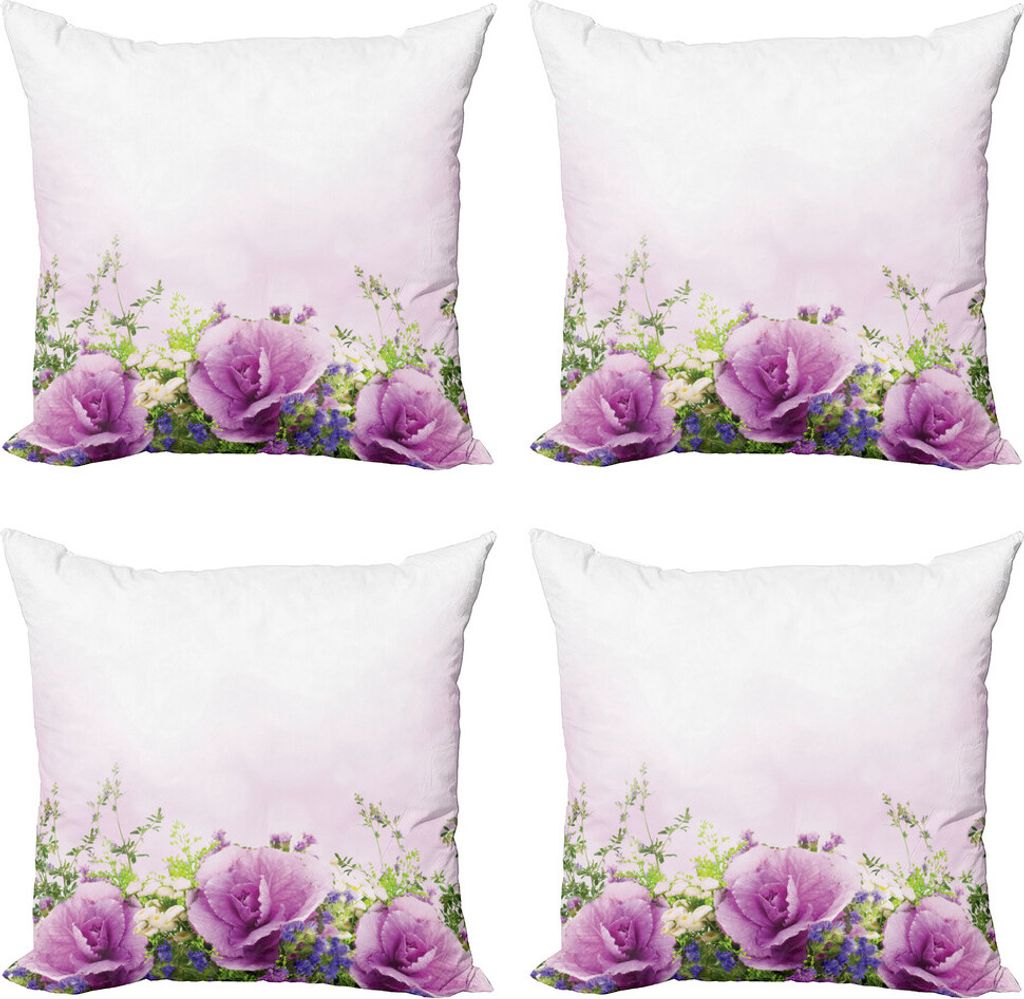 ABAKUHAUS Blume Kissenbezug Set (4 Stück), Frühling Fragnant Bouquet, Moderner Doppelseitiger Digitaldruck, 50 cm x 50 cm, Lavendel-Grün