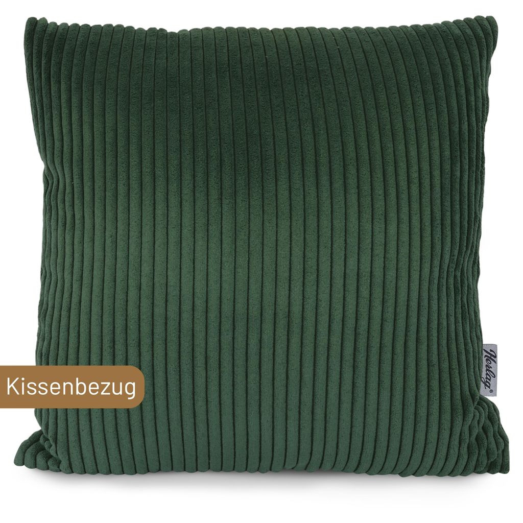 Herlag Kissenbezug ELLA 40 × 40 cm, Cord, Kissenhülle, flauschig, waschbar bis 40 °C, 100 , hergestellt in Europa, Dunkelgrün