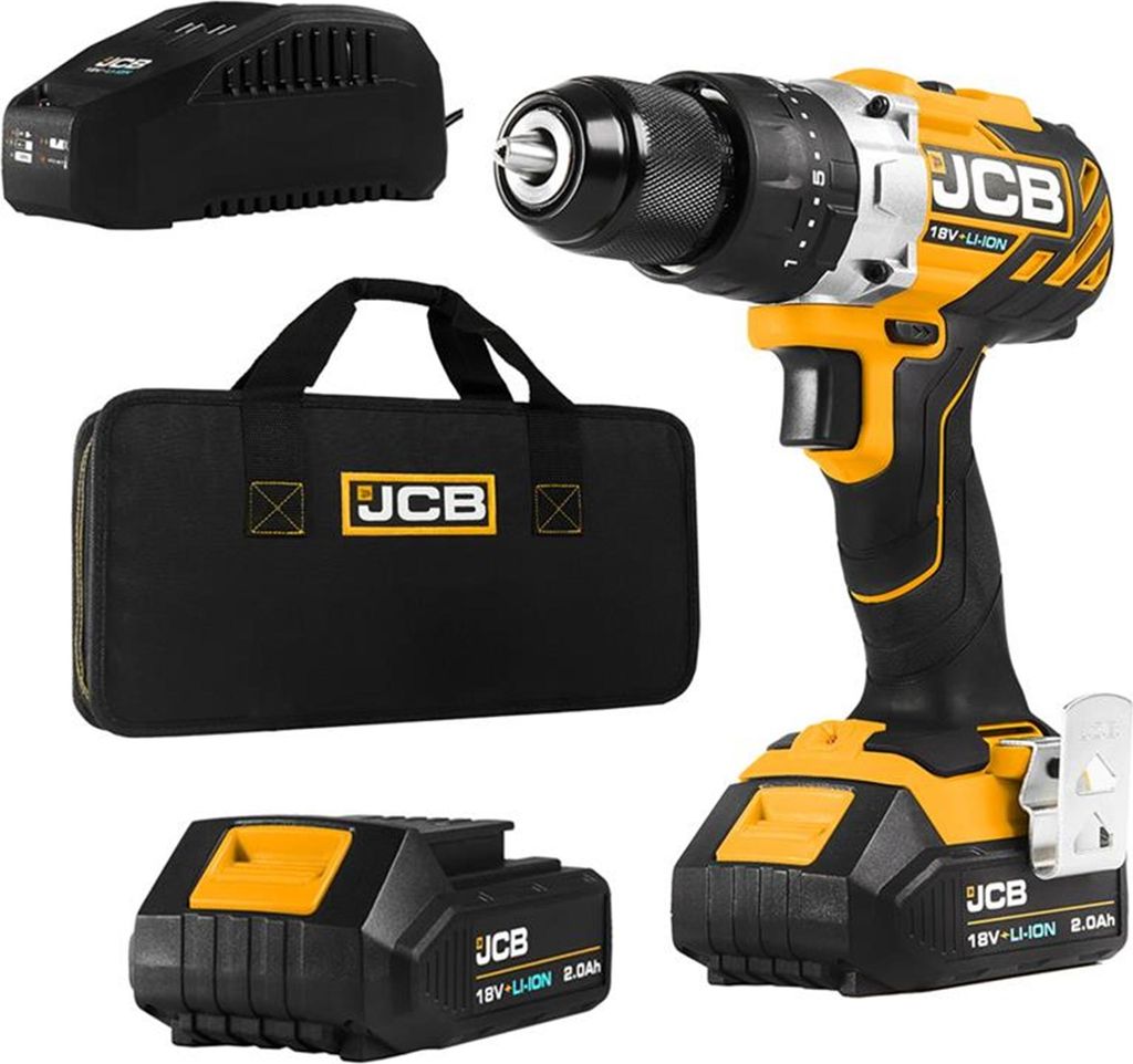 JCB Akku Schlagbohrschrauber 18V inkl. 2x 2,0 Ah Akkus Ladegerät und Tasche