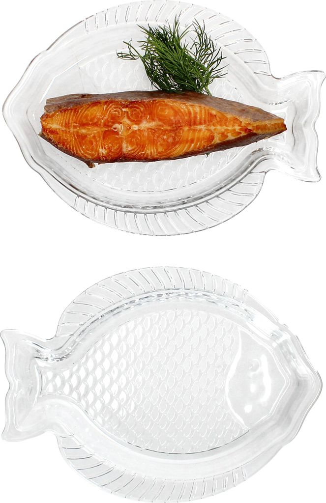 2x Fischplatte OSLO Gr. S LxB 23x17cm Glas Fisch-Relief Servier-Teller Garnelen