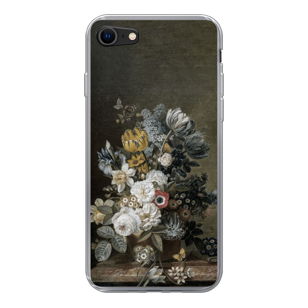 MuchoWow Handyhülle Schutzhülle Hülle für iPhone 7 Stilleben mit Blumen - Alte Meister - Malerei Silikon Softcase Handy Hülle - Kartenhalter