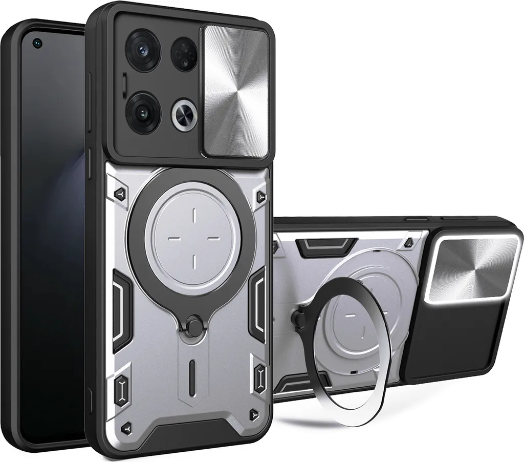 Custodia Antiurto Oppo Reno8 Pro Argento - Cover Outdoor con Kickstand