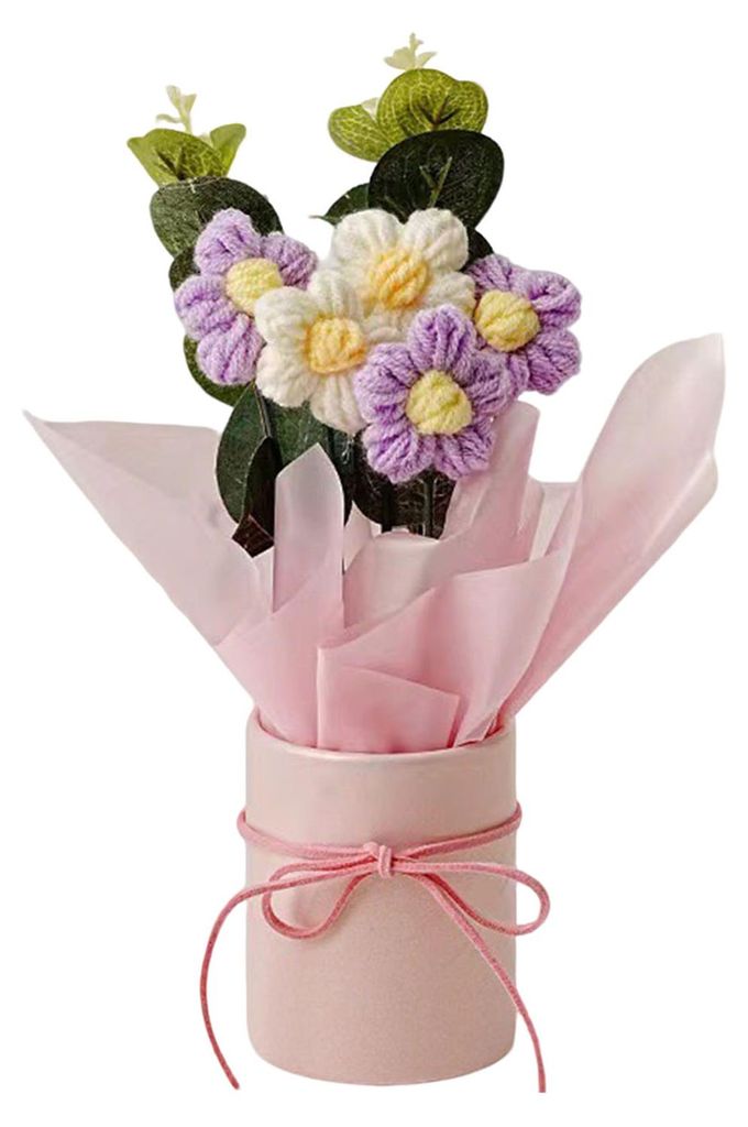 Gehäkelter Blumenstrauß, handgefertigte Strickblumen, Garnblumendekoration, Muttertagsgeschenk, Geburtstagsgeschenk, Weihnachtsgeschenk