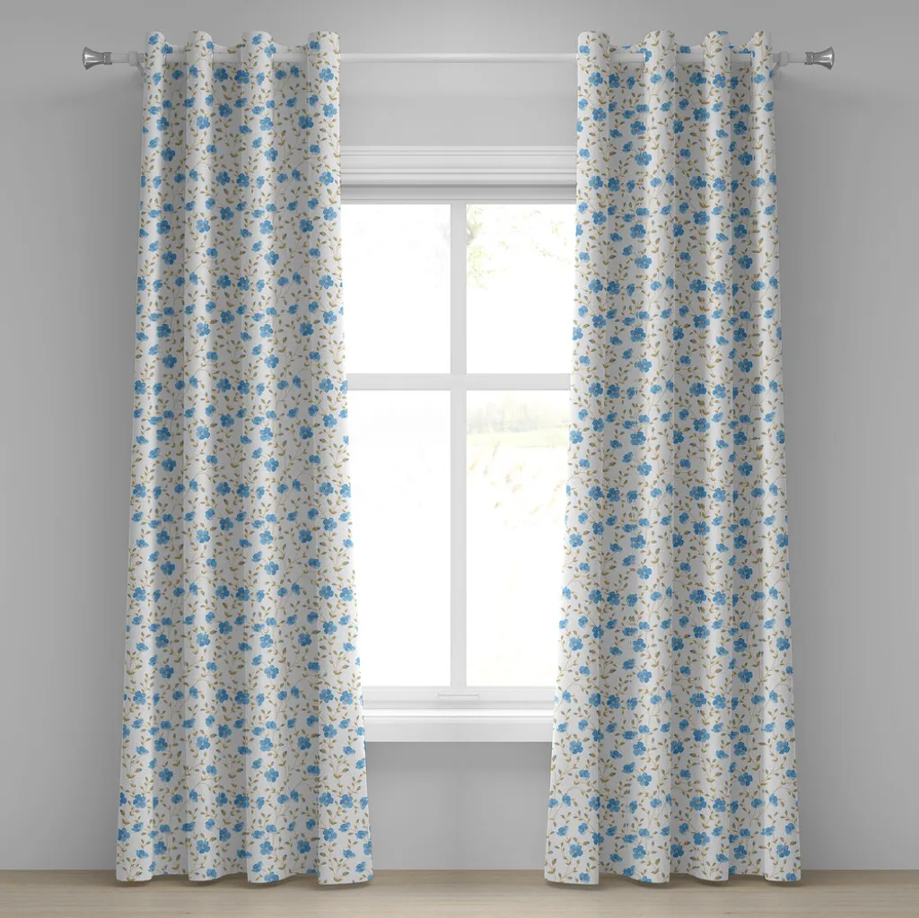 Tende Decorative ABAKUHAUS 280x245 Blu Verde - Design Floreale
