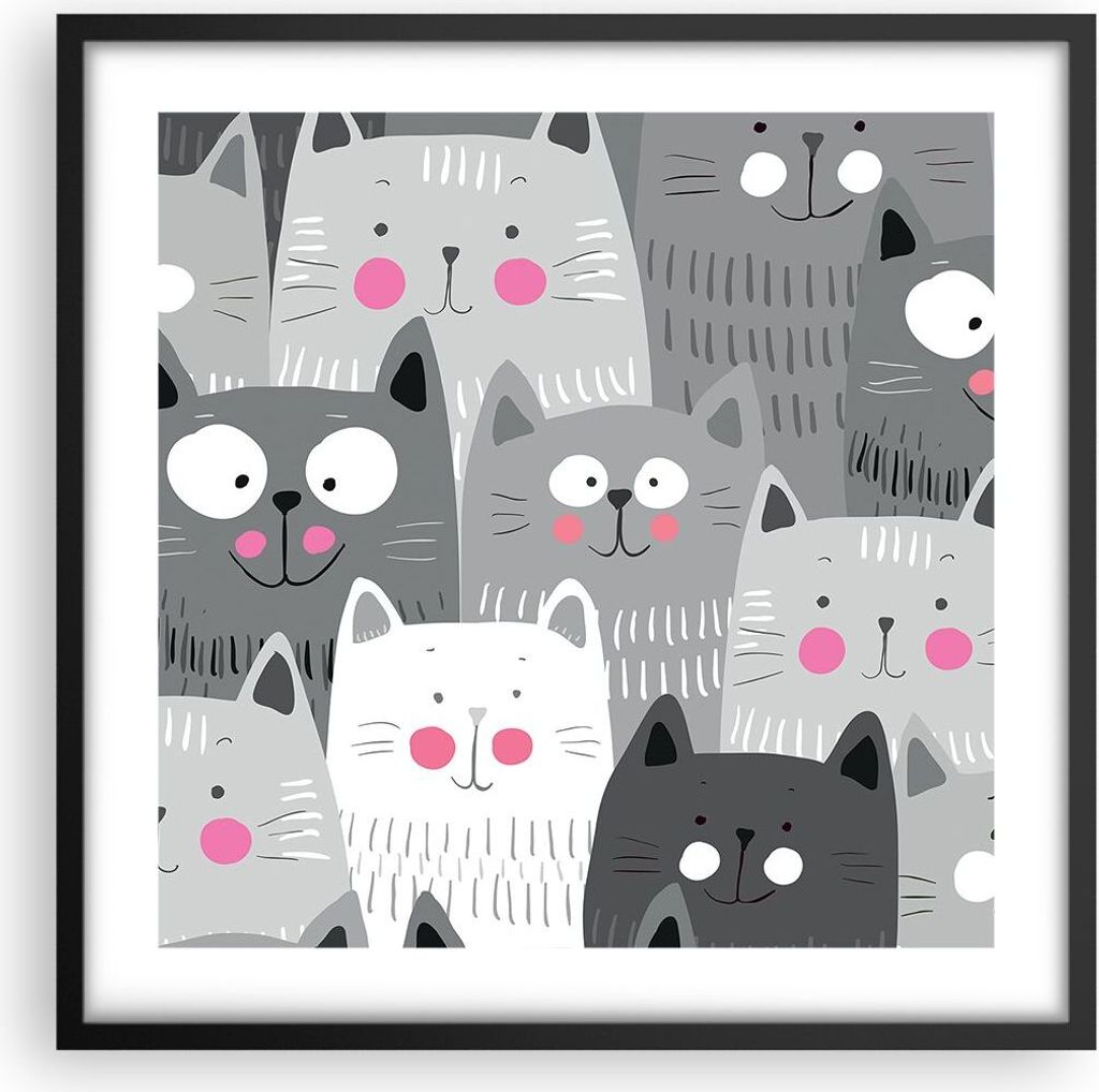 Gerahmtes Poster - Schwarzer Rahmen - Kittys Tiere Illustration - 50x50 cm - Wand Bild - Wanddeko - Wandbilder - Wandposter - Bilderrahmen - Bilder...