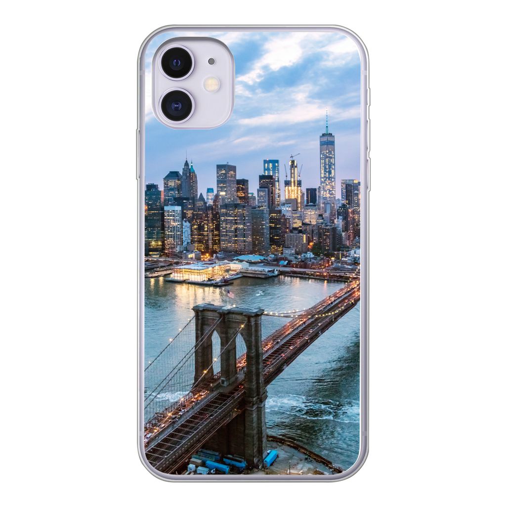 MuchoWow Handyhülle Schutzhülle Hülle für iPhone 11 New York - Skyline - Brücke Silikon Softcase Handy Hülle - Handytasche