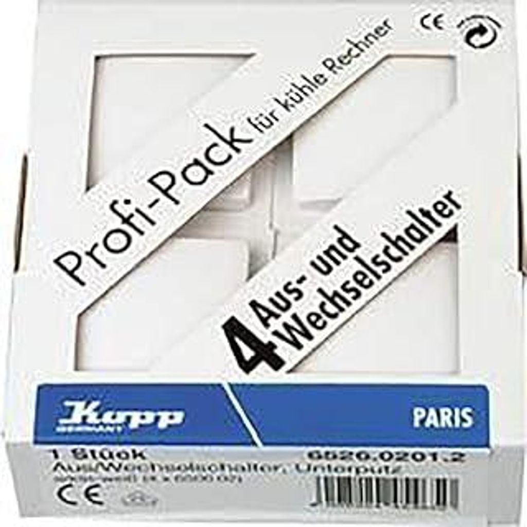 Kopp PARIS Universalschalter in Arktis-Weiß - 4 Stück - Lichtschalter-Unterputz mit 10AX Schaltvermögen - Hochwertiger IP20 Schalter mit Steckkl...