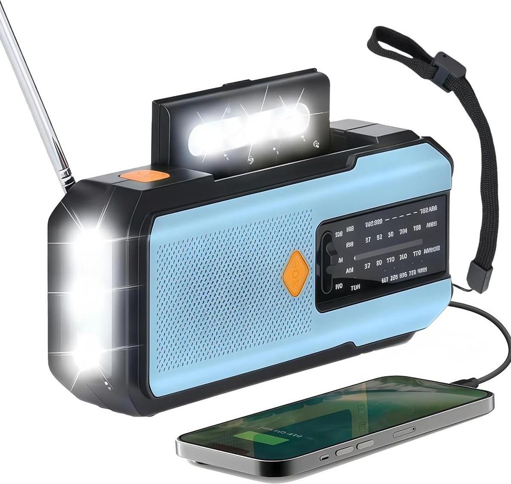 Handkurbel Radio, AM FM WB Solar Weather Radio mit LED -Taschenlampen -SOS -Alarm, Wiederaufladbare 2000mAh, Batterie -Telefonladegerät für Outdoor