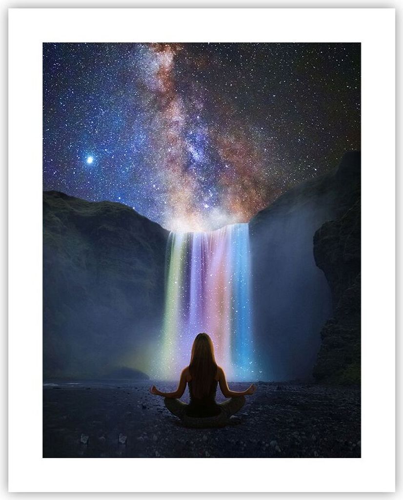 Poster - Poster ohne Rahmen - Wasserfall die Sterne Meditation - 40x50 cm - Wand Bild - Wanddeko - Wandbilder - Kunstposter - Wandposter - Bilder -...