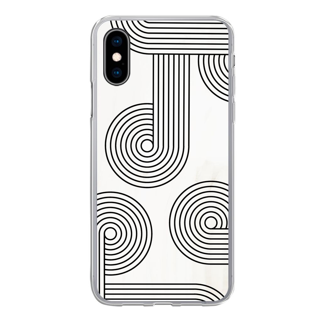 MuchoWow Handyhülle Schutzhülle Hülle für iPhone X Abstrakt - Schwarz - Weiß - Kreis Silikon Softcase Handy Hülle - Handyhülle