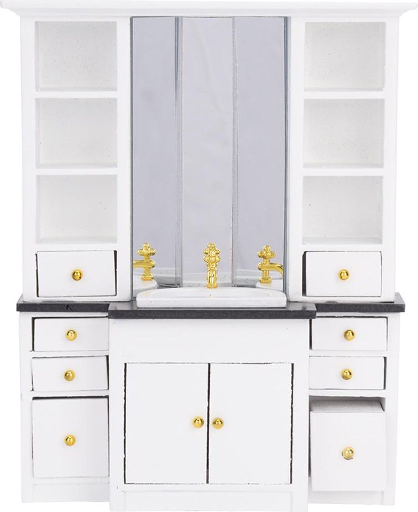 1/12 Dollhouse Mini Beckenschrank Miniaturmöbel für Badezimmer Küchendekorationweiß
