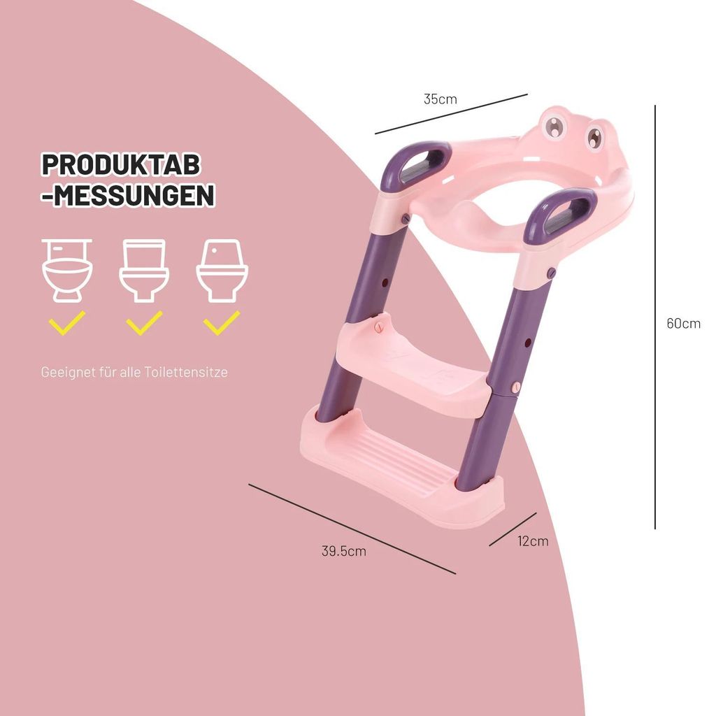Kinder Toilettensitz mit Leiter - WC-Trainer - Höhenverstellbar - Faltbar - Rutschfest & Stabil - Spritzschutz - ABS - 35x40x60 cm - Pink