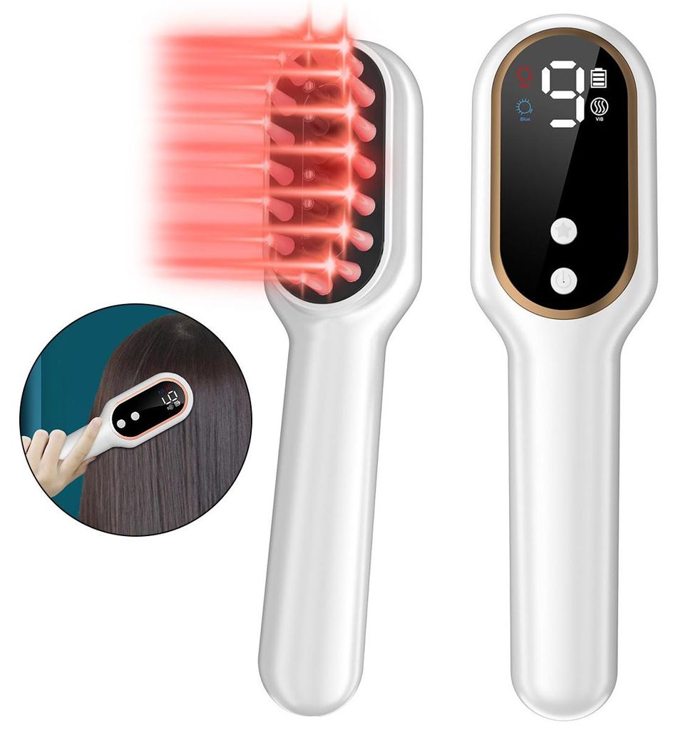 Laser Haarwachstum Kamm, 650nm Rotlicht und blaulicht Therapie Bürste mit Laserdioden gegen Haarausfall, Natürlich Haarausfallbehandlung