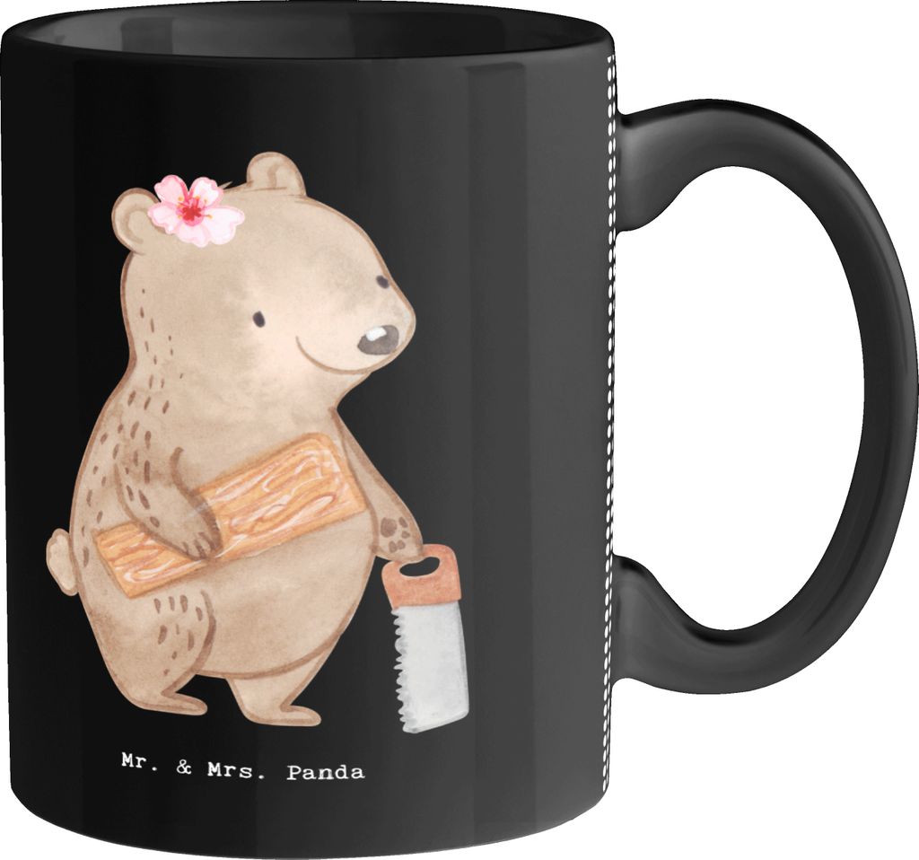 Mr. & Mrs. Panda Tasse Schreinerin Herz - Schwarz - Geschenk, Kaffeetasse, Kaffeebecher, Teetasse, Kaffeepott, Becher