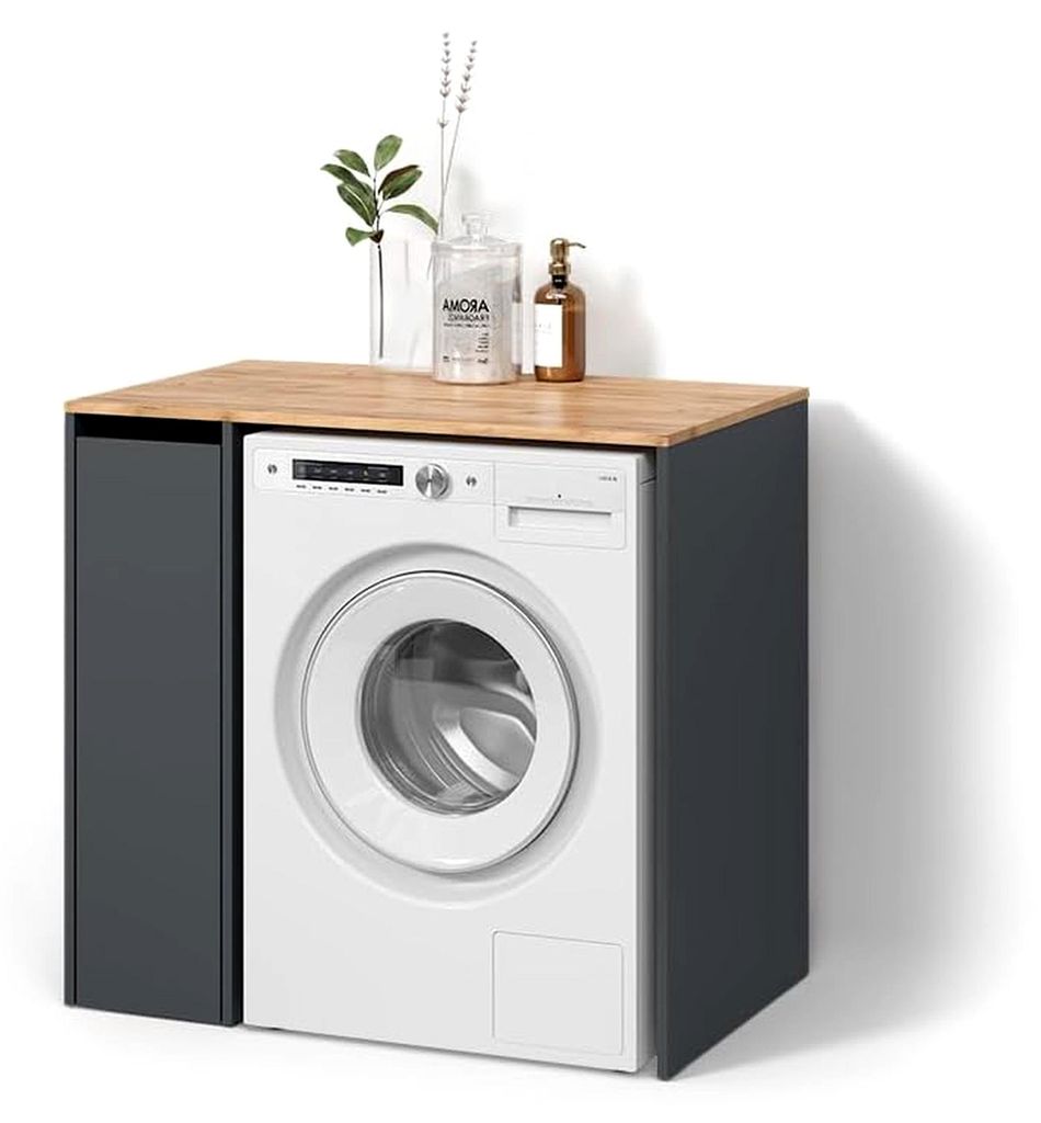 Waschmaschinenschrank Paolina, Anthrazit/Goldkraft Eiche, 93,6 x 88,2 cm mit Fächern und Tür