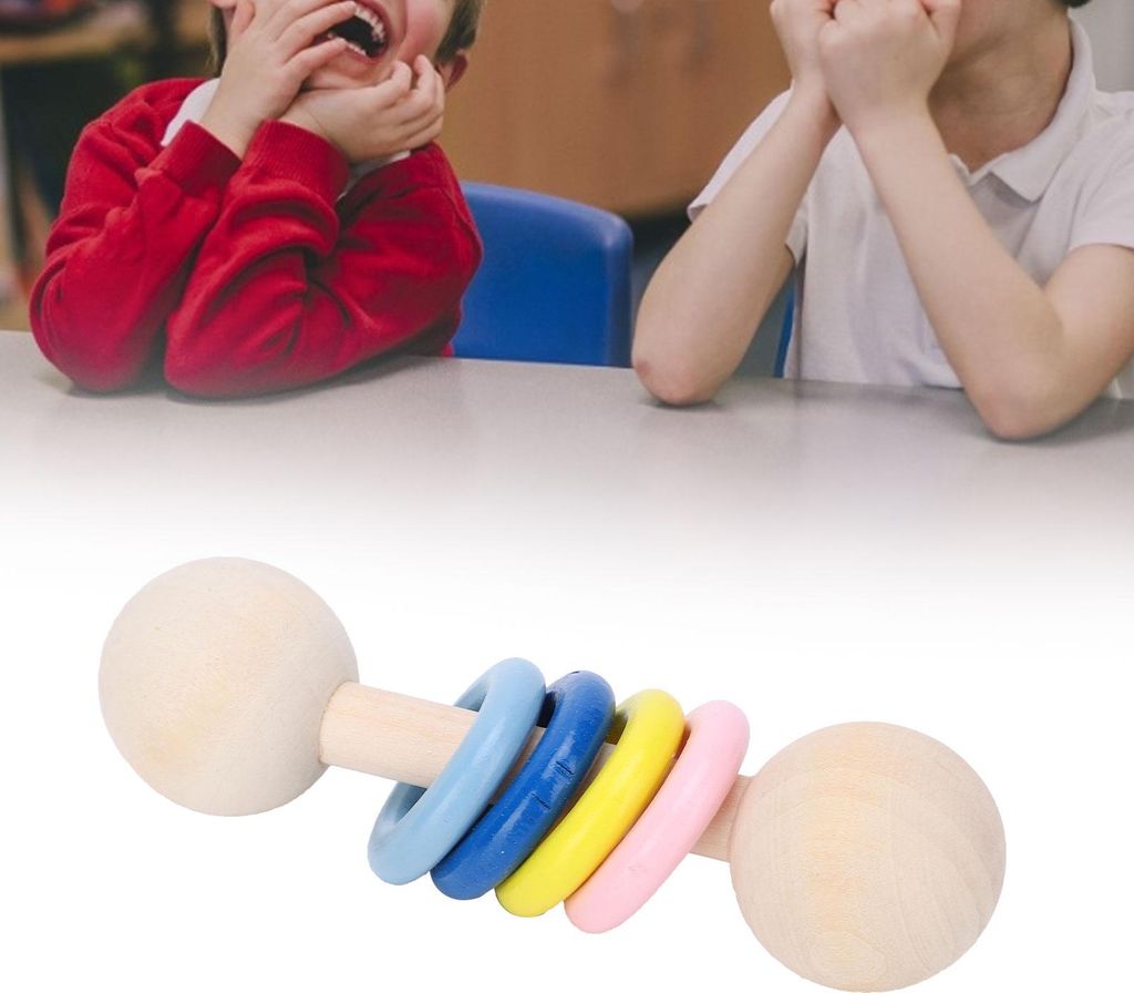 Holzrassel, bunte Ringe, Greiftraining, Farbwahrnehmung, Baby-Lernspielzeug