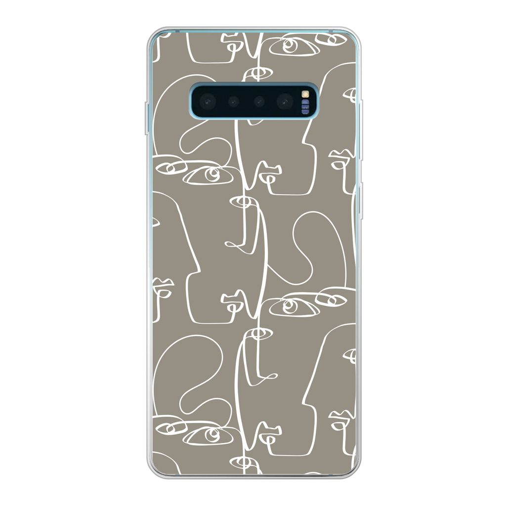 MuchoWow Handyhülle Schutzhülle Hülle für Samsung Galaxy S10 Plus Muster - Kopf - Strichzeichnung Silikon Softcase Handy Hülle - Schutzhülle