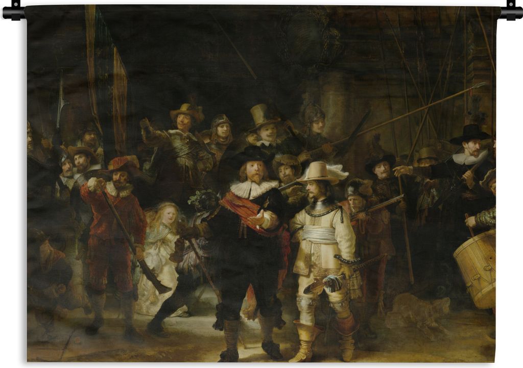 MuchoWow Wandteppich Wandbehang Die Nachtwache - Kunst - Alte Meister - Rembrandt 90x67.5 cm Tapisserie Dekoration Wandtuch - Fototeppich - Wand-...