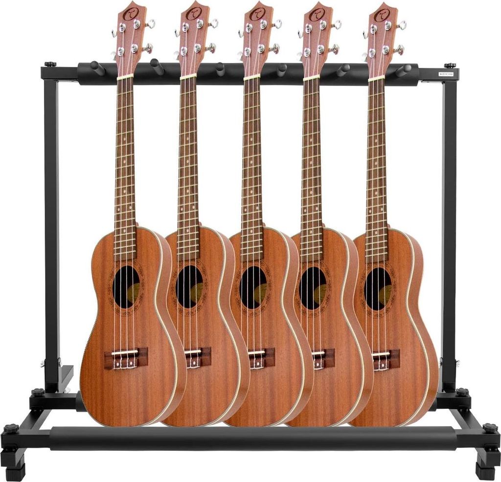 Gitarrenständer - Klappbares Boden-Rack Für 5 Gitarren - Schweres Eisen - Freistehend - Für Akustik, E-Gitarre & Bass - 86,5×46,5×73 cm - Schwarz