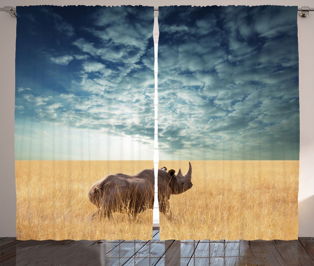 ABAKUHAUS Safari Rustikaler Gardine, Tier Dramatische bewölkten Himmel, Schlafzimmer Kräuselband Vorhang mit Schlaufen und Haken, 280 x 175 cm, B...