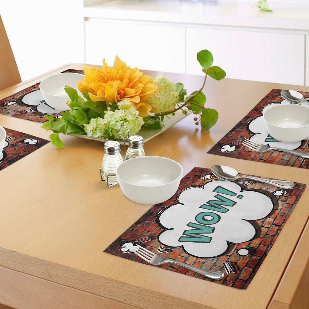 ABAKUHAUS Ziegelwand Platzmatten, Red Cracked Brick Wall britische Kulisse Großbritannien Pop Art Cloud 90er Grunge, Tiscjdeco aus Farbfesten Stof...