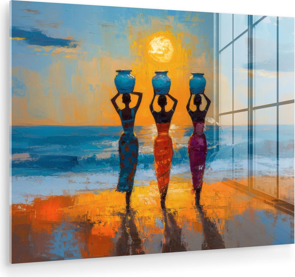 MuchoWow Glasbilder - Bilder auf Wandbild - Foto auf Glas Frauen - Strand - Sonnenuntergang 80x60 cm Wanddekoration aus Glas - Acrylglasbild - Acry...