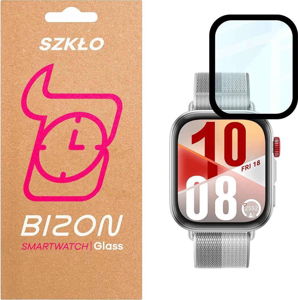 Hybrides Glas für Huawei Watch Fit 4, Bizon Glass Watch Edge Hybrid, Schwarz