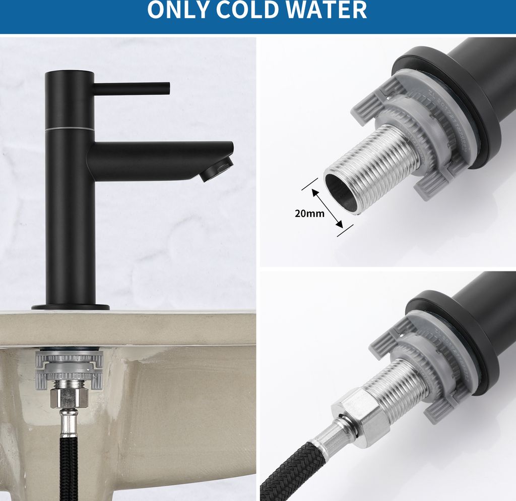 Kaltwasser Armatur für Bad Wasserhahn Schwarz Produktbild 13
