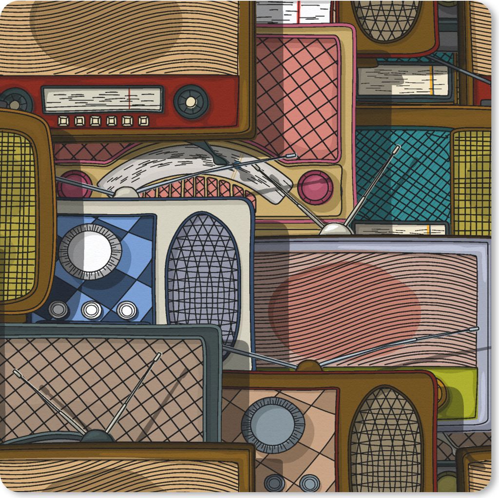 MuchoWow Mauspad Mousepad Teens - Radio - Muster - Retro 30x30 cm - Mousepads - Maus Mat - Pad - Mausunterlage - Gaming