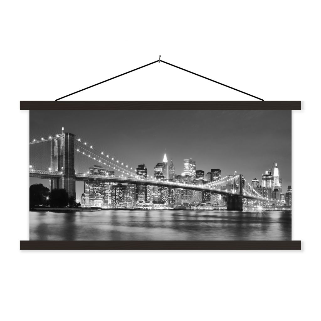MuchoWow Textilposter New York - Brücke - Brooklyn - Schwarz und weiß - Architektur 120x60 cm mit schwarzem Rahmen - Dekoration Schlafzimmer