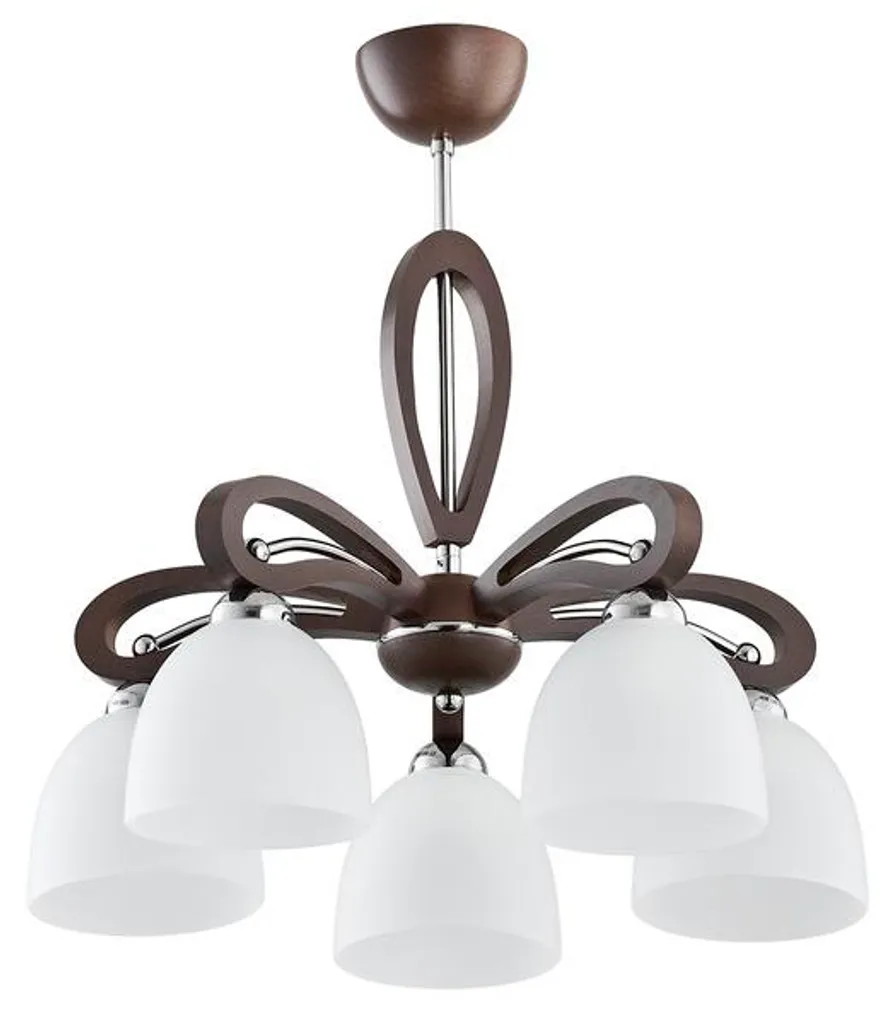 Lustre 5 feux E27 en bois foncé GRACJA, luminaire 51x48cm style naturel