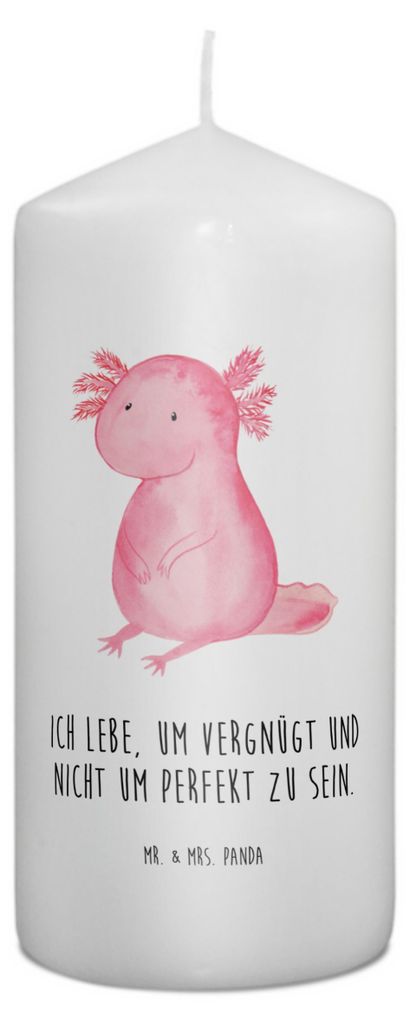 Mr. & Mrs. Panda Kerze Axolotl Niedlich 15 x 7 cm - Weiß - Geschenk, Freundin, Blockkerze, Lebensweisheit, Liebe, Erinnerungslicht, Weisheit, Frö...
