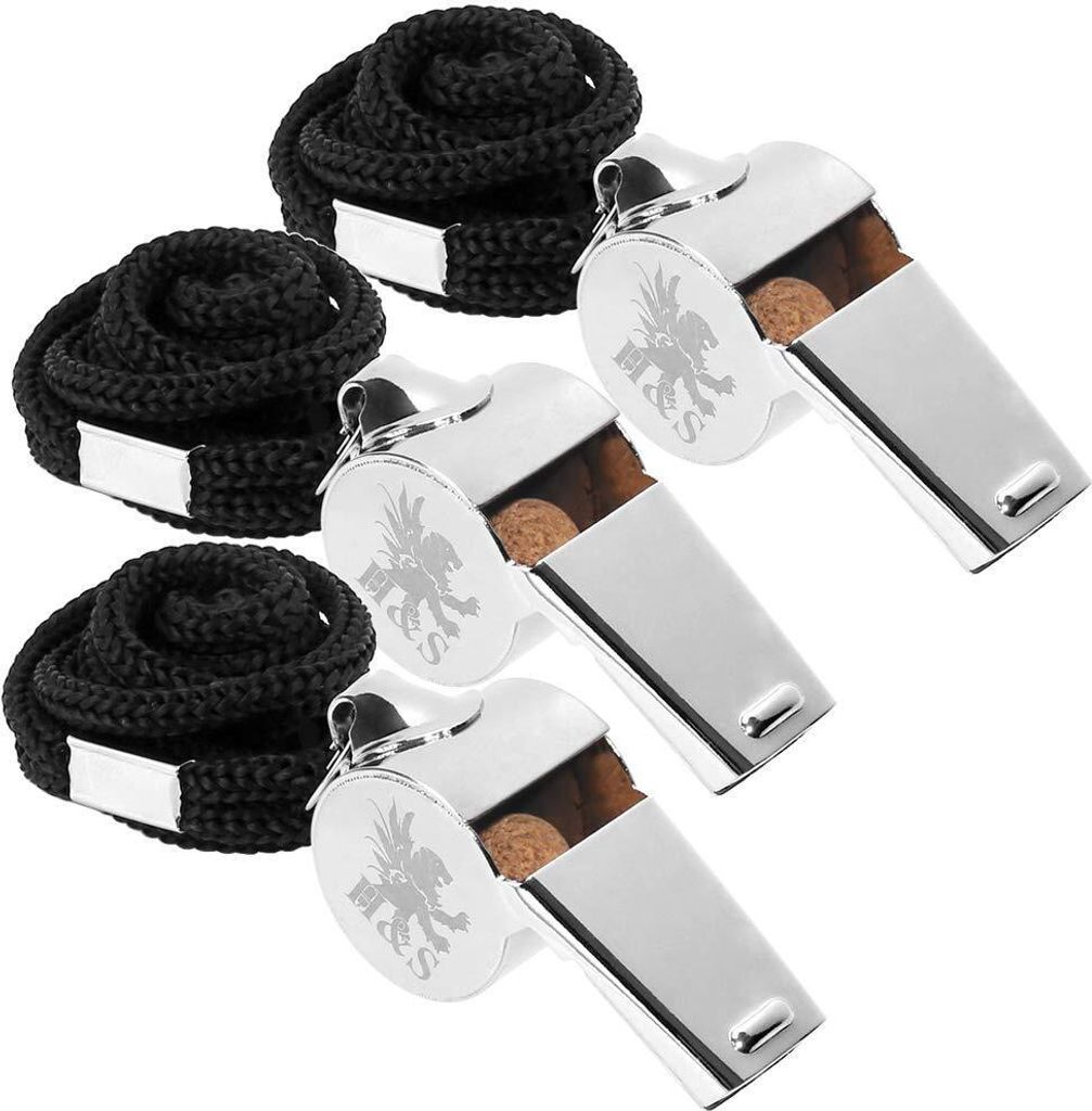 H&S Edelstahl Trillerpfeife mit Schwarzem Band - 3er Set - Produktbild