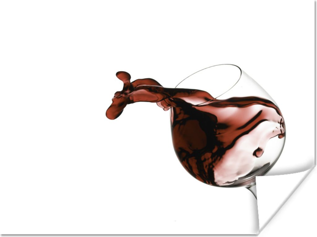 MuchoWow Poster Rotwein fällt aus dem Glas 80x60 cm - Kunst für zu Hause