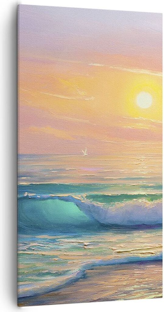 Bild auf Leinwand - Leinwandbild - Meer Welle Ufer - 65x120cm - Wand Bild - Wanddeko - Wandbilder - Leinwanddruck - Bilder - Kunstdruck - Wanddekor...
