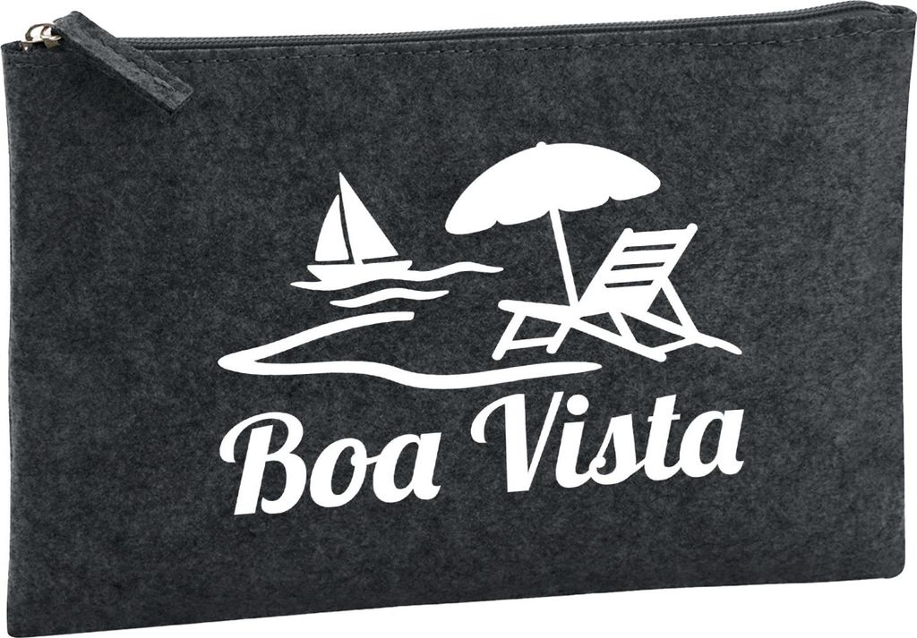 Huuraa Kulturbeutel Boa Vista Inselmotiv Kap Verde 1 Liter Charcoal Filz Kosmetiktasche Geschenkidee