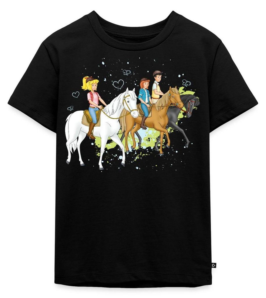 Spreadshirt Bibi Und Tina Ausritt Mit Alexander Falkenstein Kinder Premium T-Shirt, 110/116 (4 Jahre), Schwarz