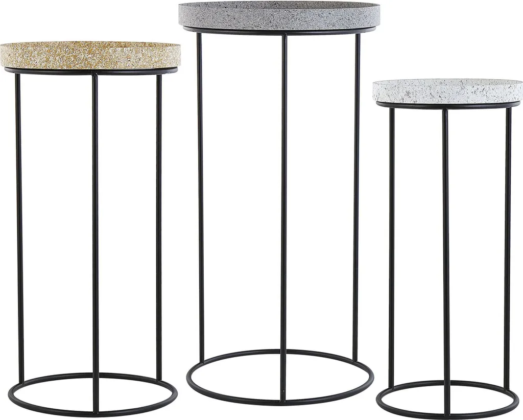 BELIANI Lot de 3 Tables d'Appoint Rondes en Métal Gris Blanc Jaune