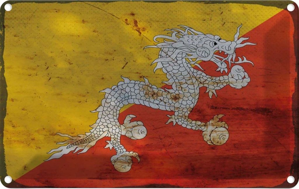 vianmo Blechschild 12x18 cm Bhutan Rost Flagge Fahne Wappen