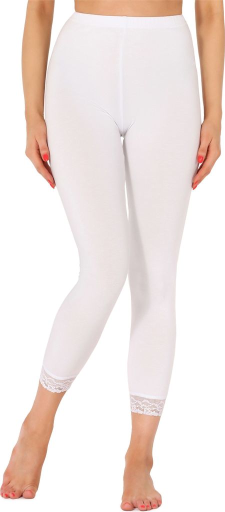 Merry Style Damen 7/8 Leggings mit Spitze MS10-342(Weiß,XL)