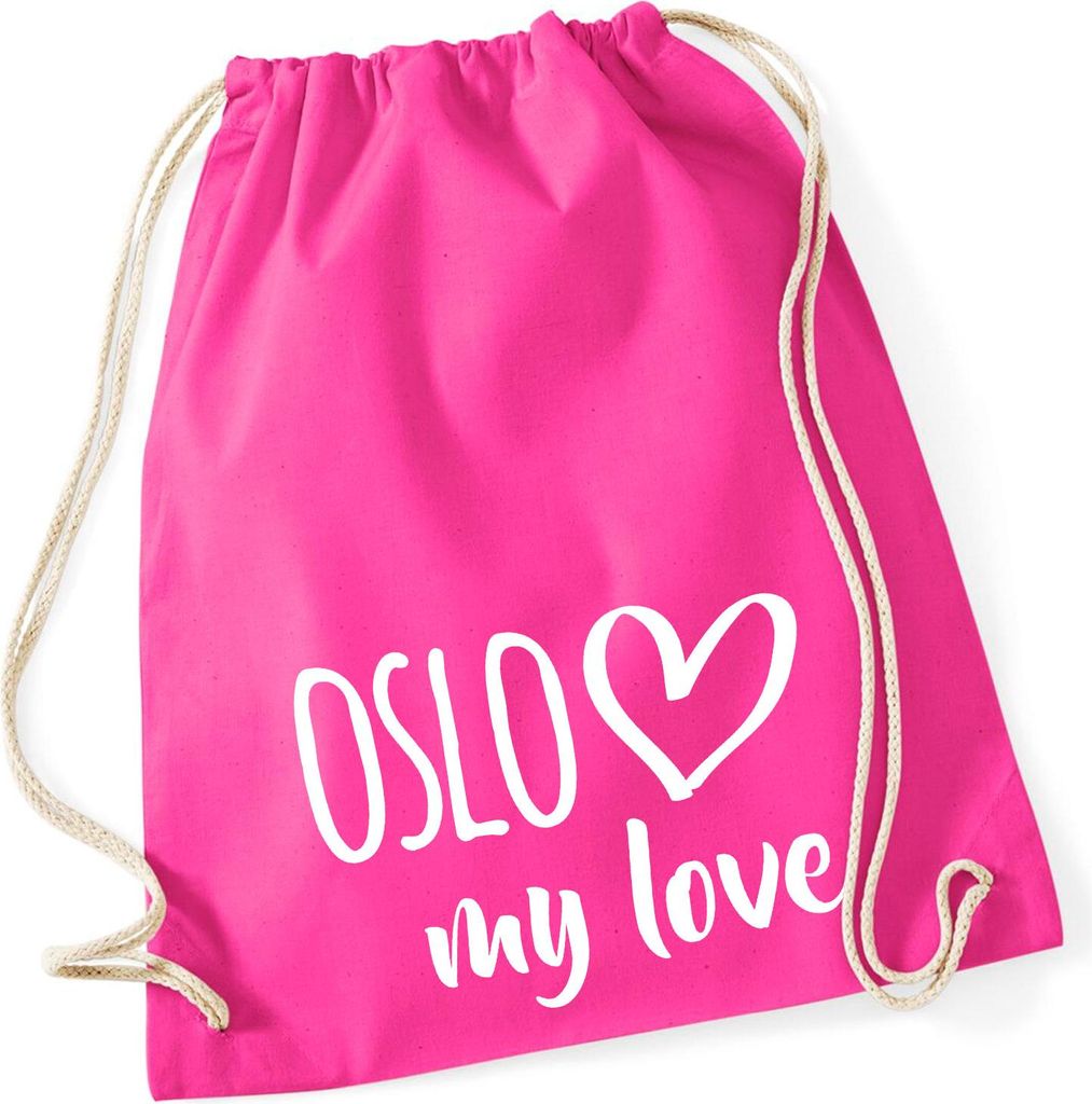 Huuraa Turnbeutel Oslo my love 12 Liter Fuchsia Baumwolle Rucksack Geschenkidee
