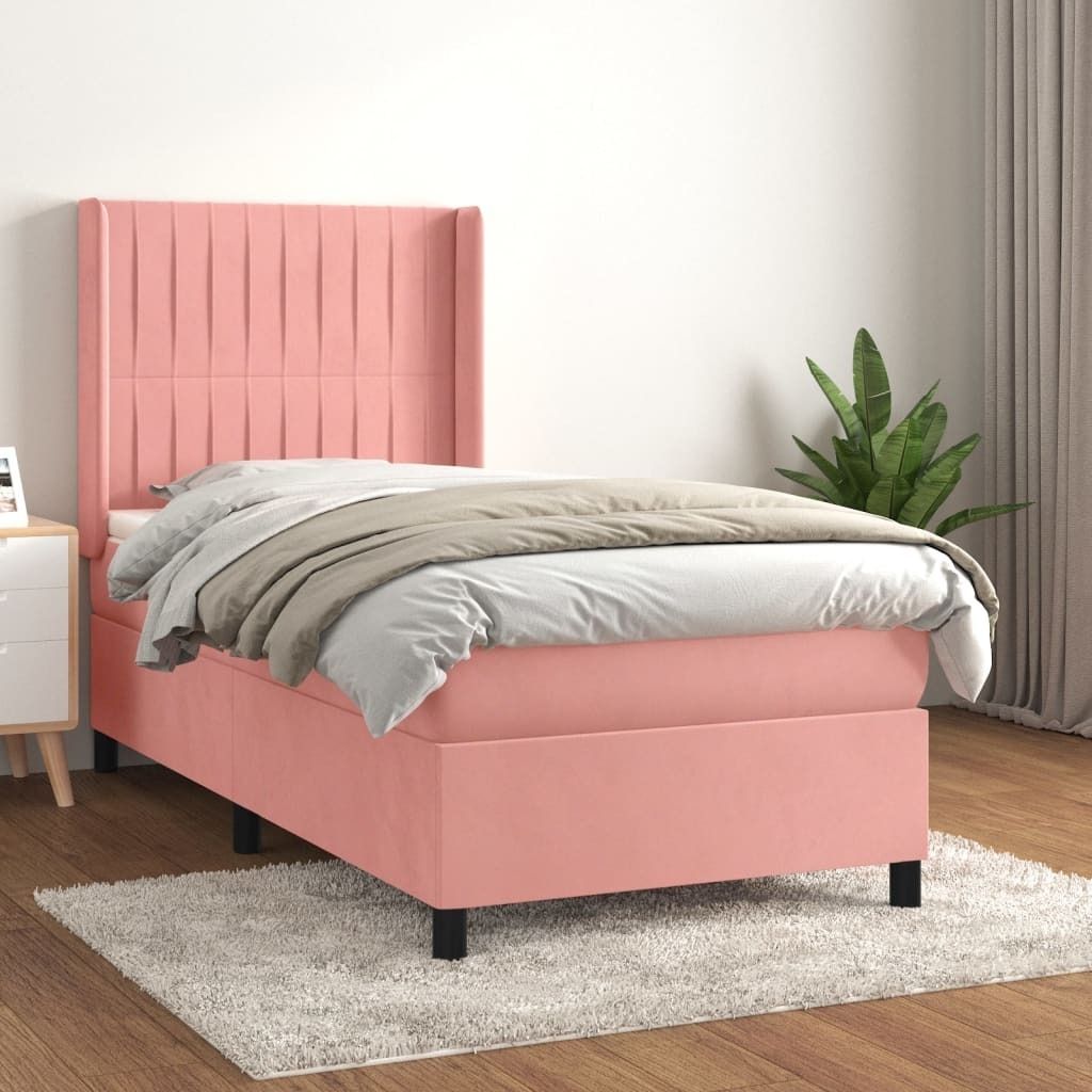 vidaXL Boxspringbett mit Matratze Rosa 90x190 cm Samt - Boxspringbett - Boxspringbetten - Bett - Schlafzimmermöbel